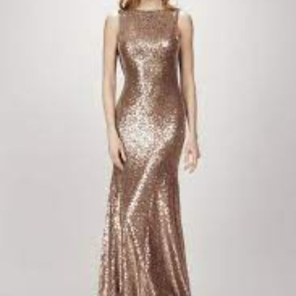 NWT Theia Gemma Sequin Dress in Garnet - Boat Neck with Scoop Back - Picture 2 of 3